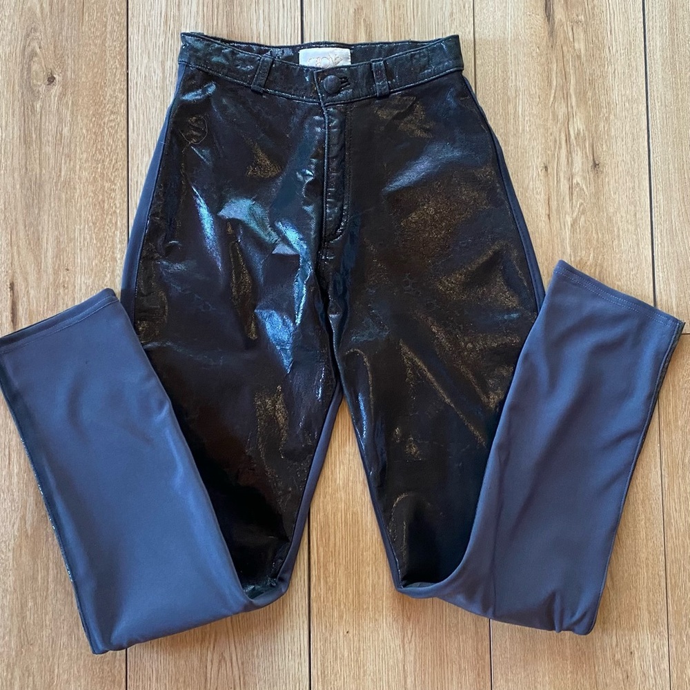 Cache Women’s Genuine Leather Sparkle Stretch Polyester High Waisted Pant Size S